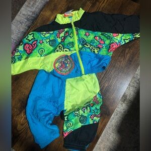 Neon Colorblock Retro Windbreaker Set - Blue & Lime Green